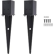 Heavy Duty 6x6 Fence Post Anchor Ground Spike – 17” Total, Black Powder-Coated Carbon Steel, Fits 5.6” X 5.6” Post (Hardware Included)