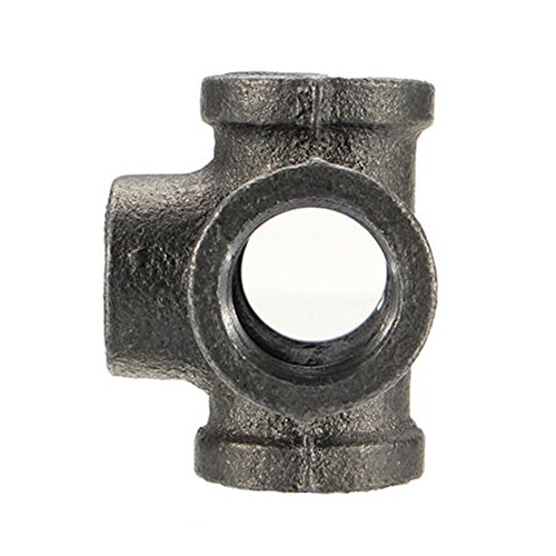 Highmoor Outlet Cross Pipe Fitting, 1/2" 3/4" 1" 5 Way Pipe Fitting Malleable Iron Black Outlet Cross Female Tube Connector (N25 1") - Thumbnail 4