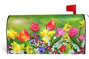 AEIOAE Daffodils and Tulips Flowers Mailbox Covers Magnetic Standard Size 18" x 21", Spring Colorful Flowers Mailbox Covers Mail Wraps Cover Letter Post Box for Gardern Yard Outdoor Decor