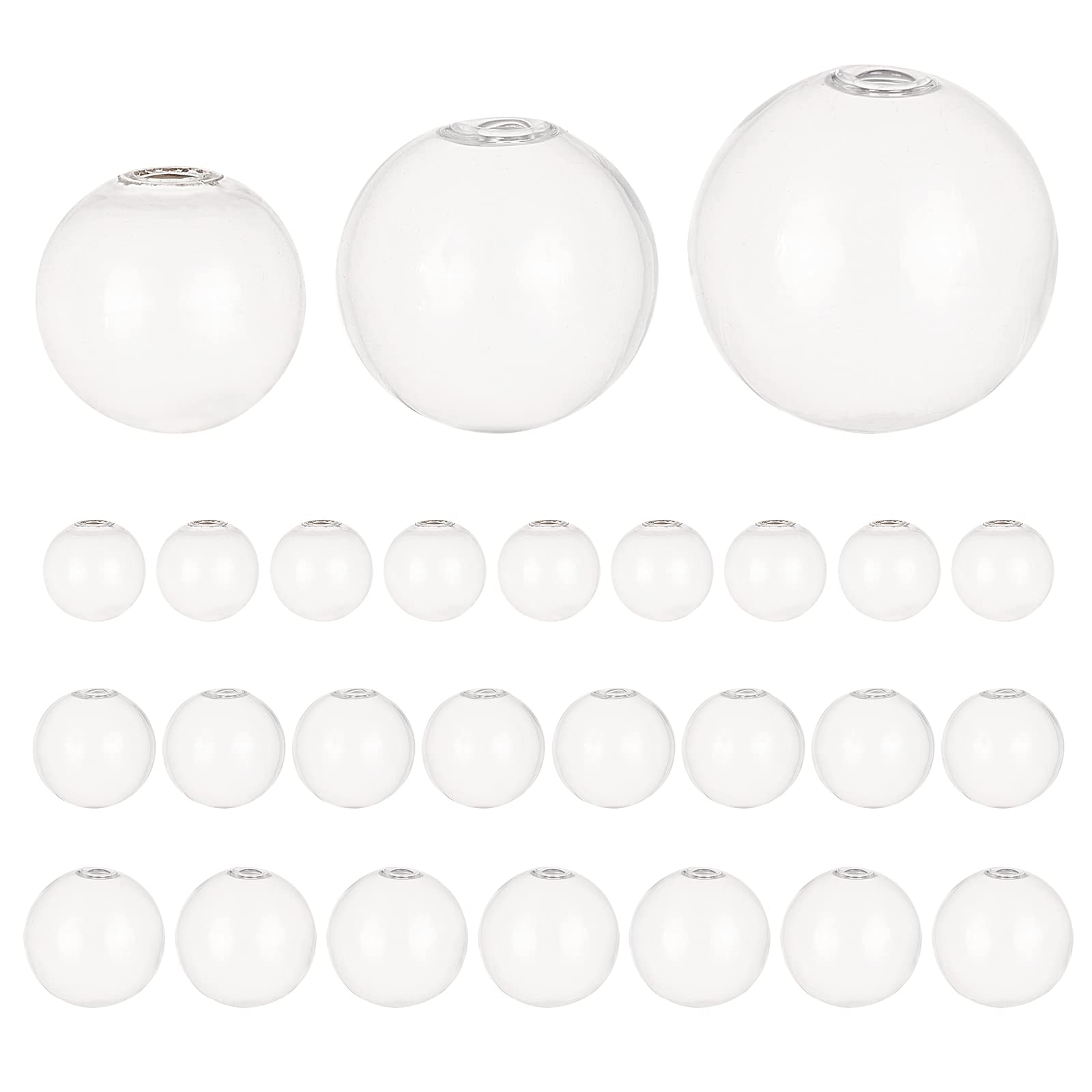 PH PandaHall 3 Sizes Mini Glass Globe 32pcs Clear Glass Globe Bottle Wish Glass Ball Bottle Crystal Dome Cover Blown Glass Beads for DIY Resin Jewellery Pendant Earring Craft Making, 20/25/30mm
