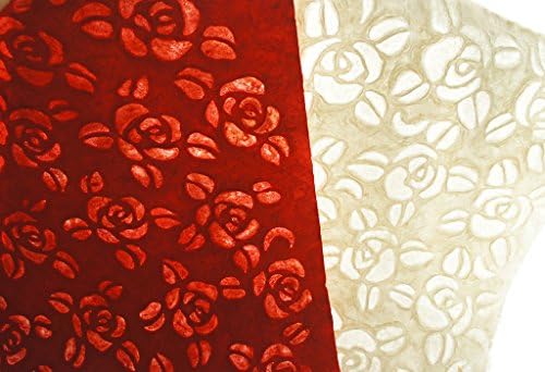 Exotic Elegance 2 Sheet Gift Wrap Valentine's Embossed and Transparent Rose Mulberry Paper Red and White.