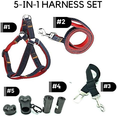 PETLUF No Pull Whole Body Dog Harness + Leash (FREE BONUSES Worth $6.99 : Dog Seat Belt + Dog Waste Bags with Dispenser) Adjustable &amp; Durable for Small, Medium Dogs, Perfect For Walking Training