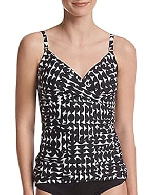 Calvin Klein Printed Twist Front Tankini Swim Top-BLACK WHITE-Small