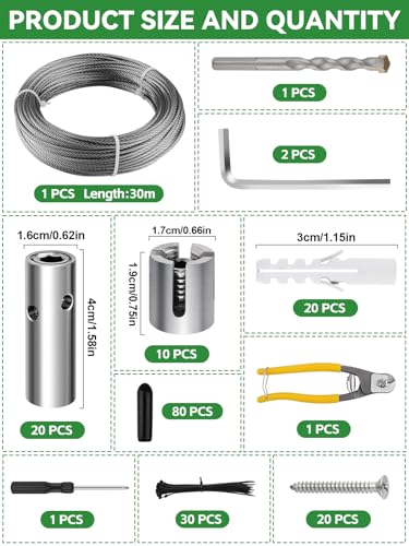 185-Piece Stainless Steel Trellis for Climbing Plants, Kalolary 30 M Stainless Steel High Performance Trellis Set Wall Climbing T316 Steel Wire Rope Cross Clamps Trellis System Set for Flowers Vines