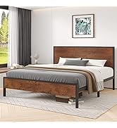 Ikalido Platform Bed Frame Queen Size with Wood Headboard and Footboard Heavy Duty Metal Frame wi...