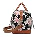 CAMTOP Weekender Travel Bag Women Ladies Overnight Bags PU Leather Trim Canvas Carry On Duffle (Flower)