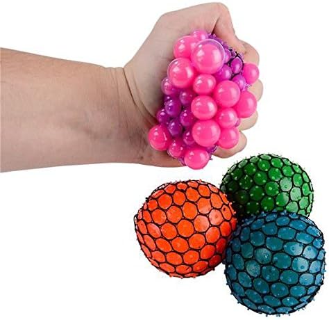 Set of 6 Stress Relief Sensory toys, 3 Strechy Strings Stretches from 10 Inches to 8 Feet! and 3 Mesh Squishy Balls,