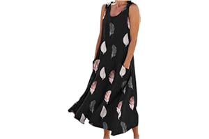 SMIDOW Women's Summer Cotton Linen Long Dress Sleeveless Elegant Flowy Dresses Plus Size Loose Comfy Dress with Pockets