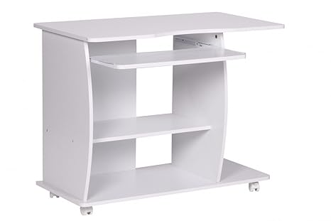 FineBuy Computertisch DAVID rollbar Weiß 90 x 71 x 50 cm mit Tastaturauszug | Laptop Tisch auf feststellbaren Rollen | PC-Tis