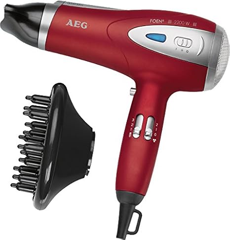Aeg Htd 5584 Profi Foen Mit 20 Watt 3 Temperatur Leistungsstufen Kaltstufe Fur Style Fix Ionisierungsfunktion Formduse 360 Professioneller Volumen Diffusor Aufhangose In Rot Metallic Amazon De Drogerie Korperpflege