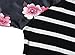 Sarin Mathews Women's Crew Neck Stripes Printed Floral 3/4 Sleeve Tops T-Shirt Black XL