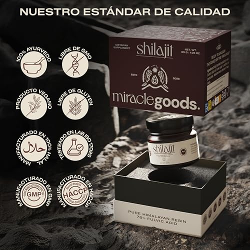 MIRACLE GOODS.® Pure Himalayan Shilajit | Natural Shilajit Resin with 76% Fulvic Acid +85 Minerals | Lab Certified, Heavy Metal Free | Renewed Vitality and Structural Strength