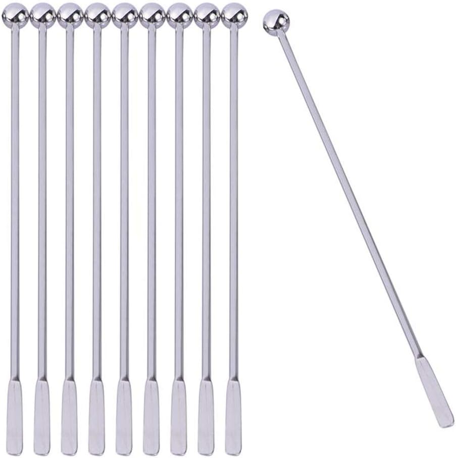 Coffee Beverage Stirrers, 10pcs Stainless Steel Cocktail Drink Swizzle Stick with Small Rectangular Paddles for Juices Chocolate, Milk