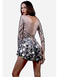 charismatico plata Rhinestone mosaico de lentejuelas impresión 3d escote danza de drag queen vestido talla única