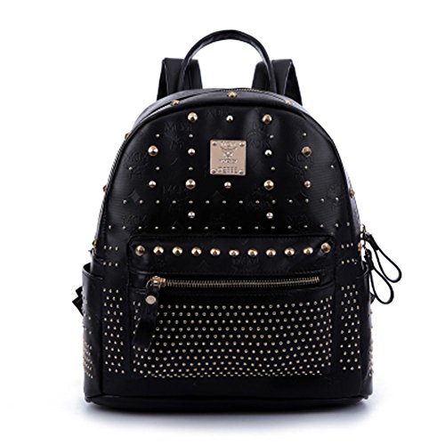 MOM Women's Travel Backpack Shoulder Bag Rivet Punk Package Serpentine Bag (black)