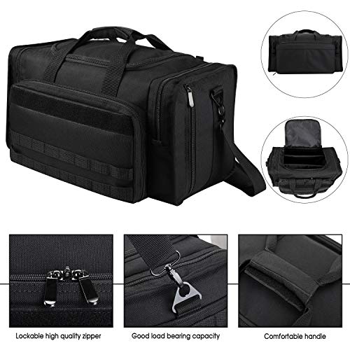 SoarOwl Tactical Gun Range Bag Shooting Duffle Bags for Handguns Pistols with Lockable Zipper and Heavy Duty Antiskid Feet (Black)