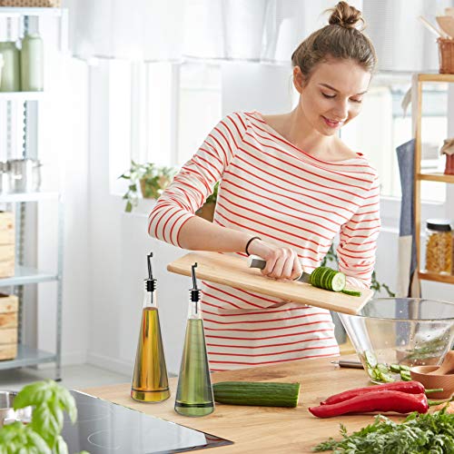 Venero Olive Oil Dispensers 19 oz, Set of 2 Glass Bottles, Stainless Steel Pourer Spouts & Funnel, Cooking Oil & Vinegar Cruet Dispenser Set for Kitchen, Salad Dressing Container, Olive Oil, Soy Sauce