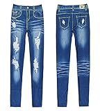Ladies Vintage Jeans Legging Fake Hole Tight Stretchy Skinny Jeggings