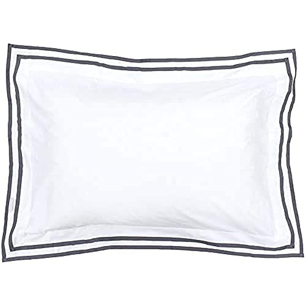 Paoletti 5-Star Hotel Quality Luxury Sandringham Pillowcase - Pure Soft Cotton - White and Pewter - Machine Washable