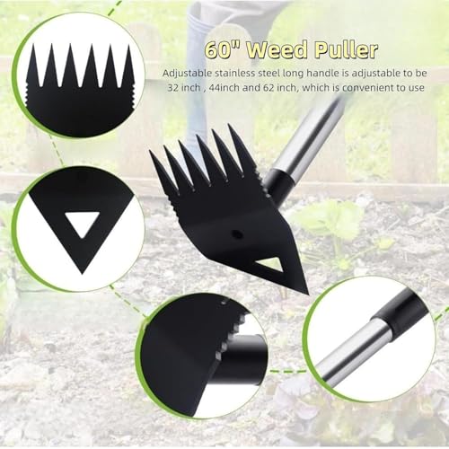 Weed Puller Tool with Long Handle, 2 in 1 Manual Weed Rake and Garden Hoe 150cm Weed Remover Gardening Tools Weeding Pull for Garden Yard Lawn Patio