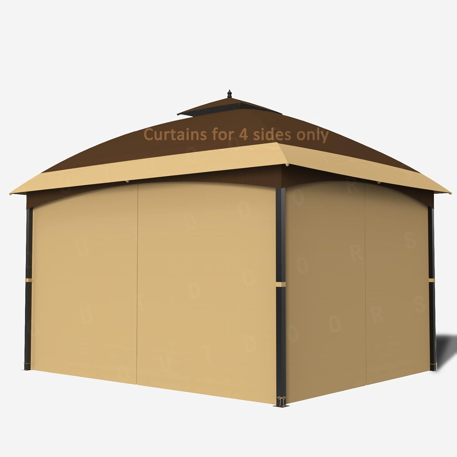 Outdoor Curtains - SunCula Replacement Gazebo Curtains Universal Privacy Shade Curtains 4-Panels sidewall with Zipper Outdoor Curtains (12'x14', Khaki, Only Curtains)