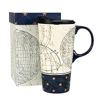 Topadorn Ceramic Travel Mug and Coffee Cup 17 oz. with Handle and Gift Box,Starstruck