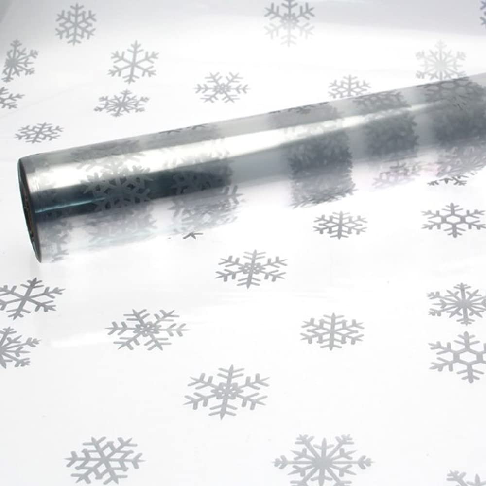 10m x 80cm Length Christmas Clear Cellophane Gift Wrap Silver Snowflake Design