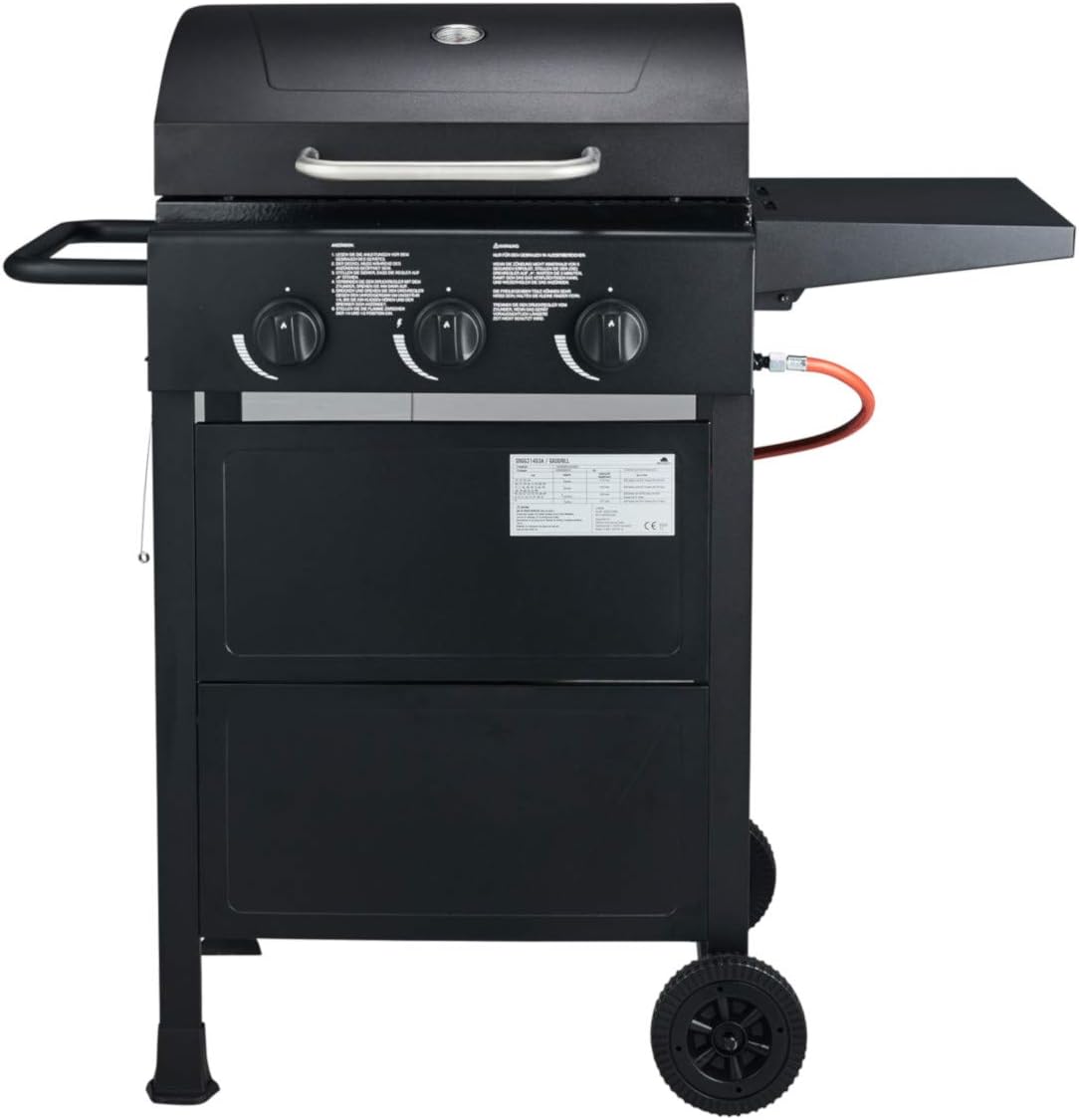 silvertree Gasgrillwagen Louisville | 3 Brenner | Thermometer im Deckel | stufenlos regelbar | einzeln anzündbar | Seitenablage | Warmhalterost | Ablagefach