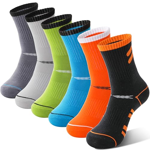 Sandsuced 6 Pairs Kids Boys Socks Athletic Basketball Sport Youth Crew Cotton Soft Breathable Socks for Outdoor