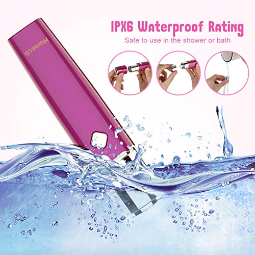 Homech Facial Hair Remover for Women, Painless Facial Hair Trimmer for Peach Fuzz, Chin Hair, Upper Lip Moustaches, Rechargeable Battery, IPX 6 Waterproof Rating with Built-In LED Light