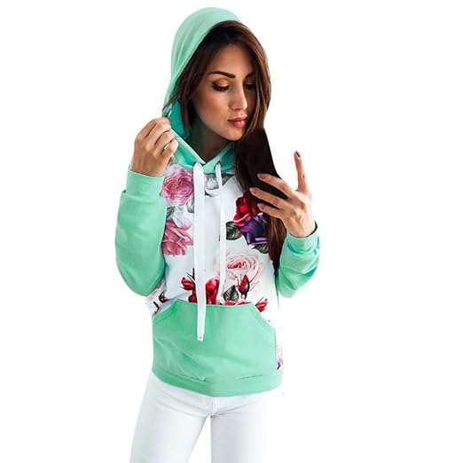 OVERDOSE Mokingtop Damen Floral Splice Printing Rundhals Pullover Bluse Tops T-Shirt