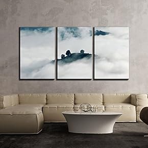 3 Piece Canvas Wall Art - Nature Landscape with Mountain in Clouds - Modern Home Art Stretched and Framed Ready to Hang - 16"x24"x3 Panels