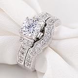 Newshe Jewellery 1.76 Carat Round White CZ White Gold Plated Wedding Band Engagement Ring Set Size 8