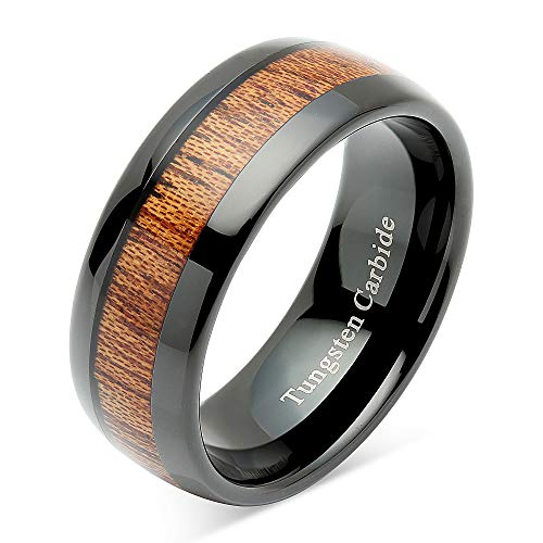 100S JOYERÍA Anillos de tungsteno personalizados grabados para hombres Mujeres Incrustaciones de madera Chapado en negro Ajuste cómodo Tamaño 6-16