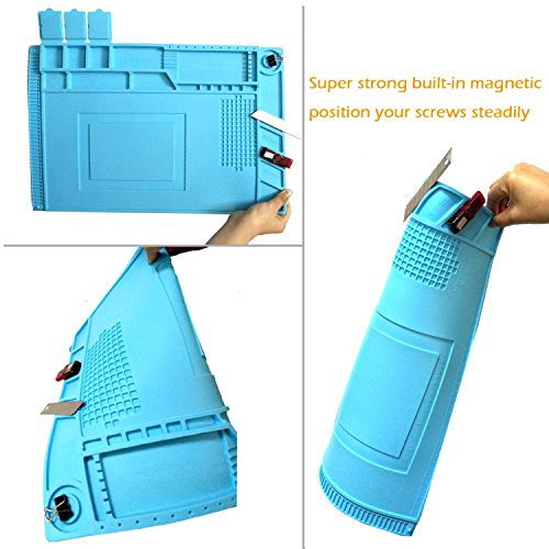 Soldering Mat, YUMQUA Magnetic Project Mat (11 x 17 inch) Heat Resistant Silicone Pad Insulation Solder Mat Welding Repair Tools Kit for Soldering Iron Station, Watch,Phone and Computer Repair