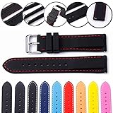 Quick Release Silicone Replacement Watch Band Soft Rubber Watch Straps with Stainless Metal Clasp Choice of Color & Width