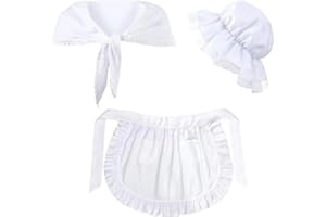 3 Pcs Victorian/Edwardian White Apron, White Mob Cap Bonnet Shawl Pilgrim Clothing Accessories for Halloween Costume