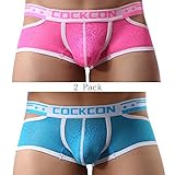 2 Pack Men Boxer Briefs Shorts Hollow Cut Out Trunks Underwear 863 (Large, pink/blue)