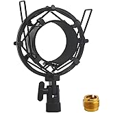 LKRXW 53-58mm Microphone Shock Mount Anti Vibration Mic Suspension Mount | Aluminum Alloy Condenser Microphones Holder Clip with Metal Screw Adapter Isolation Absorber Studio