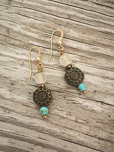 Moonstone and Turquoise Earrings 14K Gold Filled Earwires