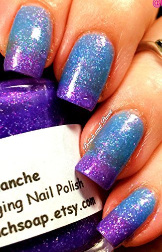 Ombre Color Changing Thermal Nail Polish - FREE SHIPPING - "Avalanche"- Blue to Purple Glittery-Temperature Changing - 0.5 oz Full Sized Bottle