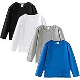 Comche 4 Pack Cotton Long Sleeve Tee Shirts for Boys and Girls Kids Toddlers' Basic Crewneck Tops T-Shirts
