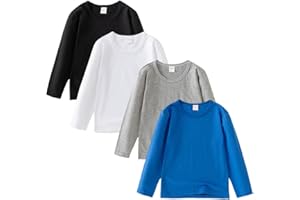 Comche 4 Pack Cotton Long Sleeve Tee Shirts for Boys and Girls Kids Toddlers' Basic Crewneck Tops T-Shirts