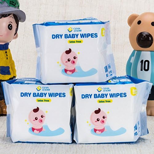 CLEAN LEADER Natural Clean Newbron Baby Dry Wipes ,Medical standards ,4.5x8 Inches ,3 pack of 100Count ,300-Total