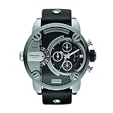 Diesel DZ7256 sba oversize black chrono pyramid dial black leather band men watch NEW