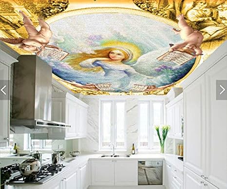 Amazon Bzbhart 注文の壁紙の天井 ヨーロッパの中世の天使 居間の寝室の天井レストランの壁の壁紙のための3dレトロ 250cmx175cm 壁紙
