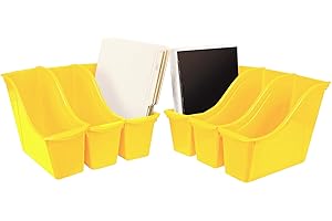 Storex Small Book Bin, Linking Storage Bin, Dry Erase Surface, 11.75" X 8.5" X 4.5" Stem Yellow 6-Pack