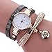 Inkach Women Leather Rhinestone Analog Quartz Wrist Watches Sport Watch Gift (Black)