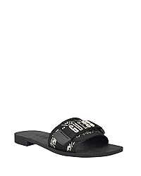Guess Women's ELYZE Flat Sandal, Black/Gold 001, 8.5