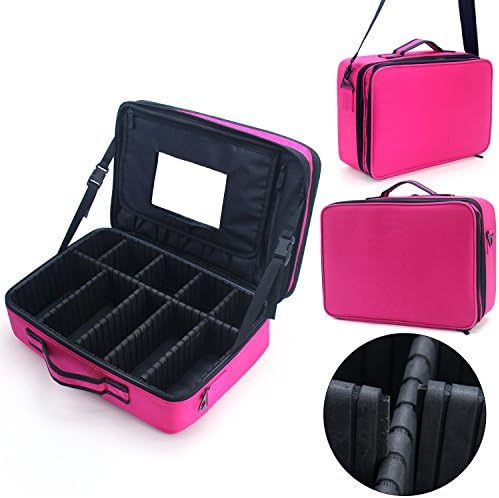SHPMAS Makeup Train Case Professional 3 Layers Travel Makeup Cosmetic Case Organizer Portable Artist Storage Bag for Cosmetics Makeup BrushesTravel Accessories Jewelry (Rose Large with Mirror)